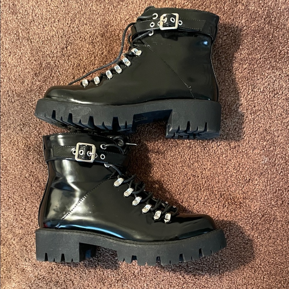 Krush Glossy Black Combat Boots